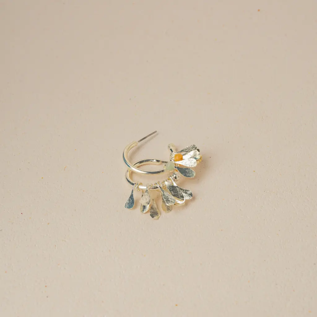 ARETES CANDONGAS PEQ HOJAS CHIRIBIQUETE PLATEADA