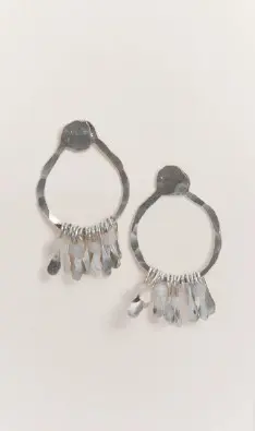 ARETES MIDI CÍRCULO HOJAS CHIRIBIQUETE PLATEADO