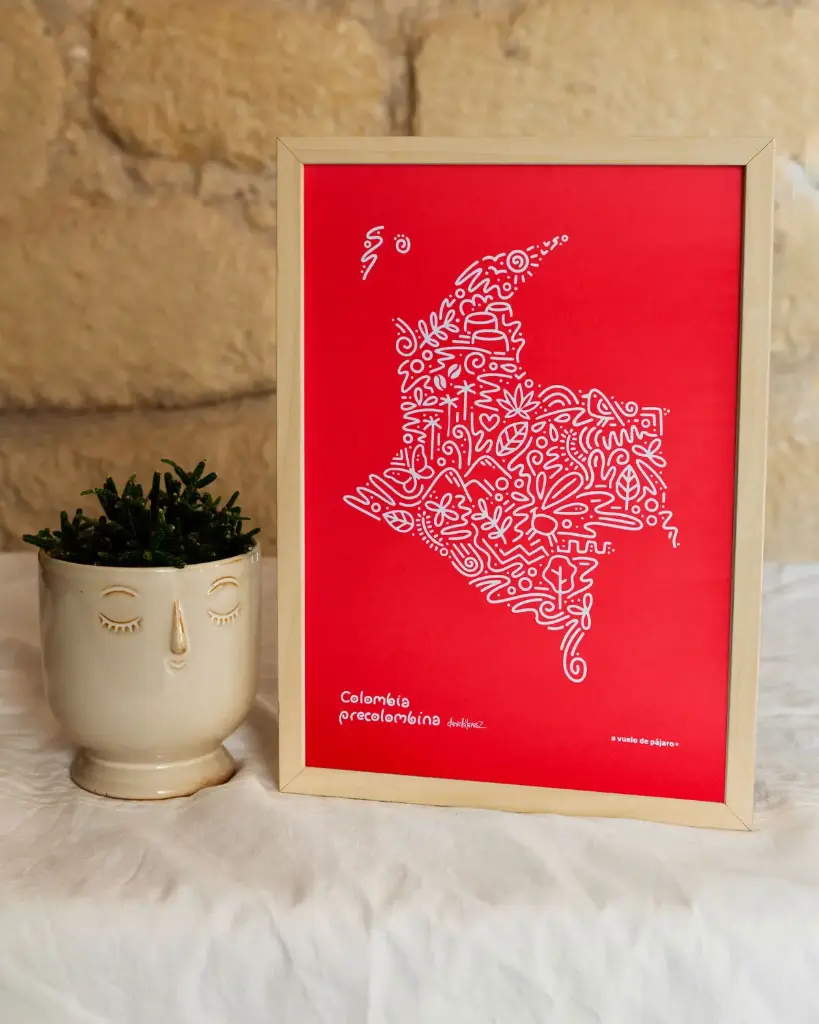 MAPAS ILUSTRADOS DE COLOMBIA 35x50CMS CON MARCO REF: AVES, ORO, CIUDAD PERDIDA Y PRECOLOMBINO