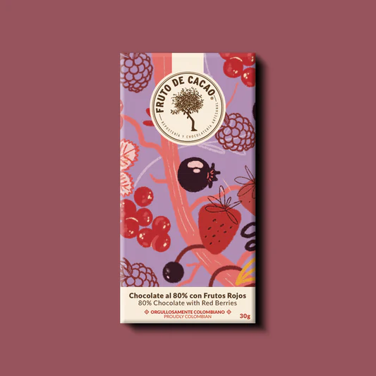 BARRA CHOCOLATE 80% CON FRUTOS ROJOS 80GR