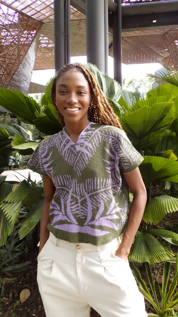 BLUSA PALMAS- VERDE MILITAR Y LILA