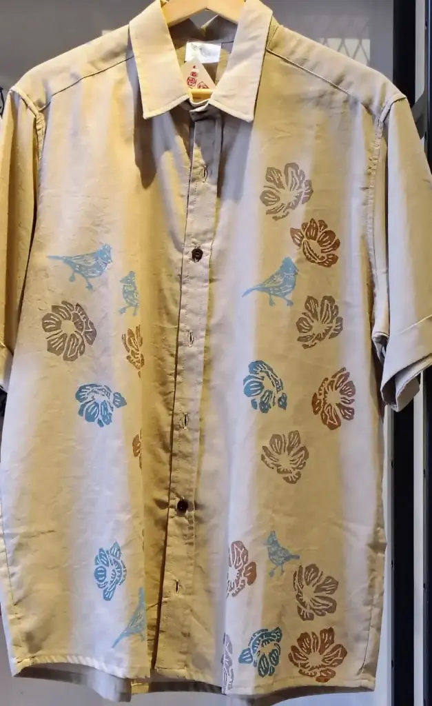[CS28CQS] CAMISA SELVA FLOR LOTO CAQUI AZULES (S)