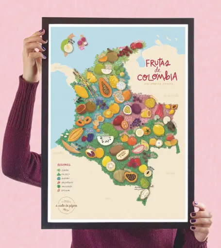 [AV04] MAPAS ILUSTRADOS DE COLOMBIA 50x70CMS CON MARCO 