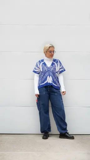 [CoRe-BL-24-2604] BLUSA PALMAS - AZUL REY Y CRUDO