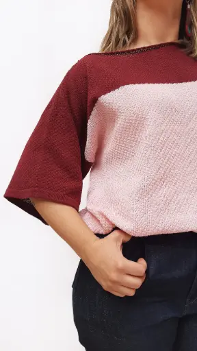 [CoRe-CA-27-1815] CAMISETA BLOQUES - ROSADO Y VINOTINTO