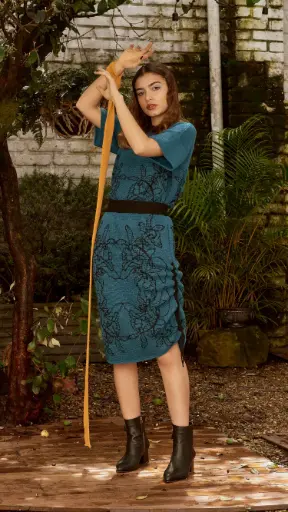 [FA-21-2300] FALDA ORQUÍDEA - AGUAMARINA Y NEGRO