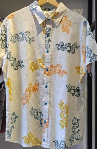 CAMISA TRÓPICO ALGODÓN DRAGONES MARFIL OCRES